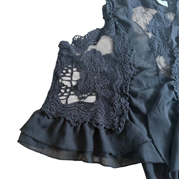 Umgee Lace Vest Black Small Medium Sheer Sleeveless Top Open Ruffle - Picture 3 of 8